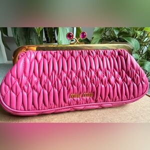 Miu Miu Fuchsia Matelassé Leather Clutch